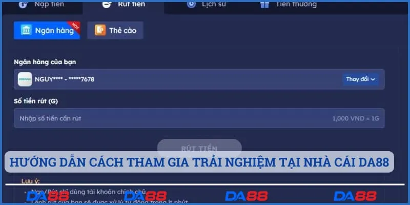 Hướng dẫn cách tham gia trải nghiệm tại nhà cái Da88