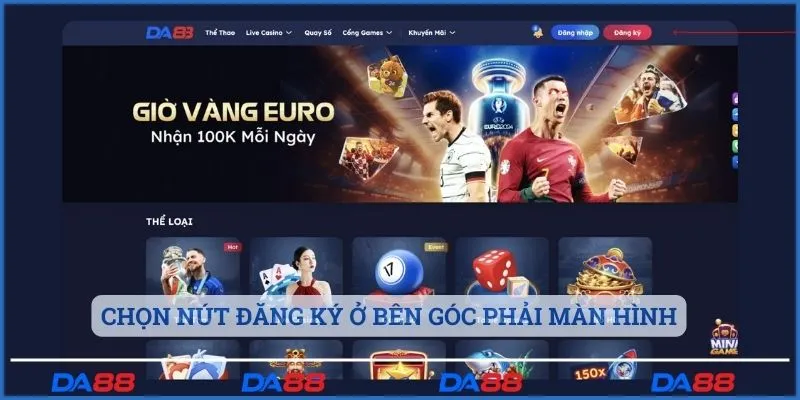 Nhấp nút đăng ký màu đỏ bên góc phải màn hình